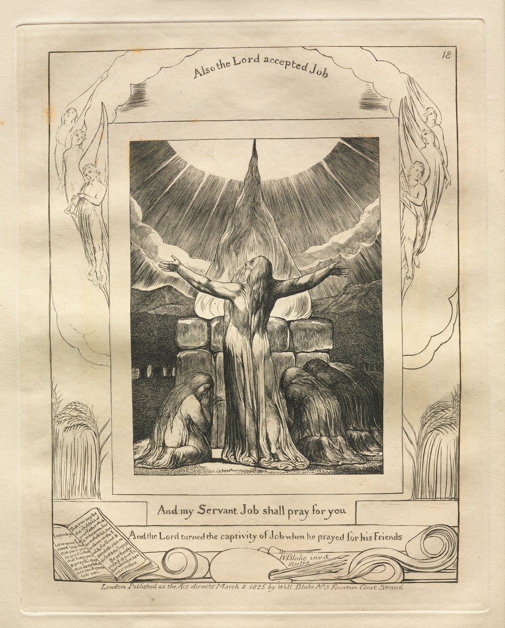Jobs Bog: Pl. 18, Og min tjener Job skal bede for dig, 1825. af William Blake