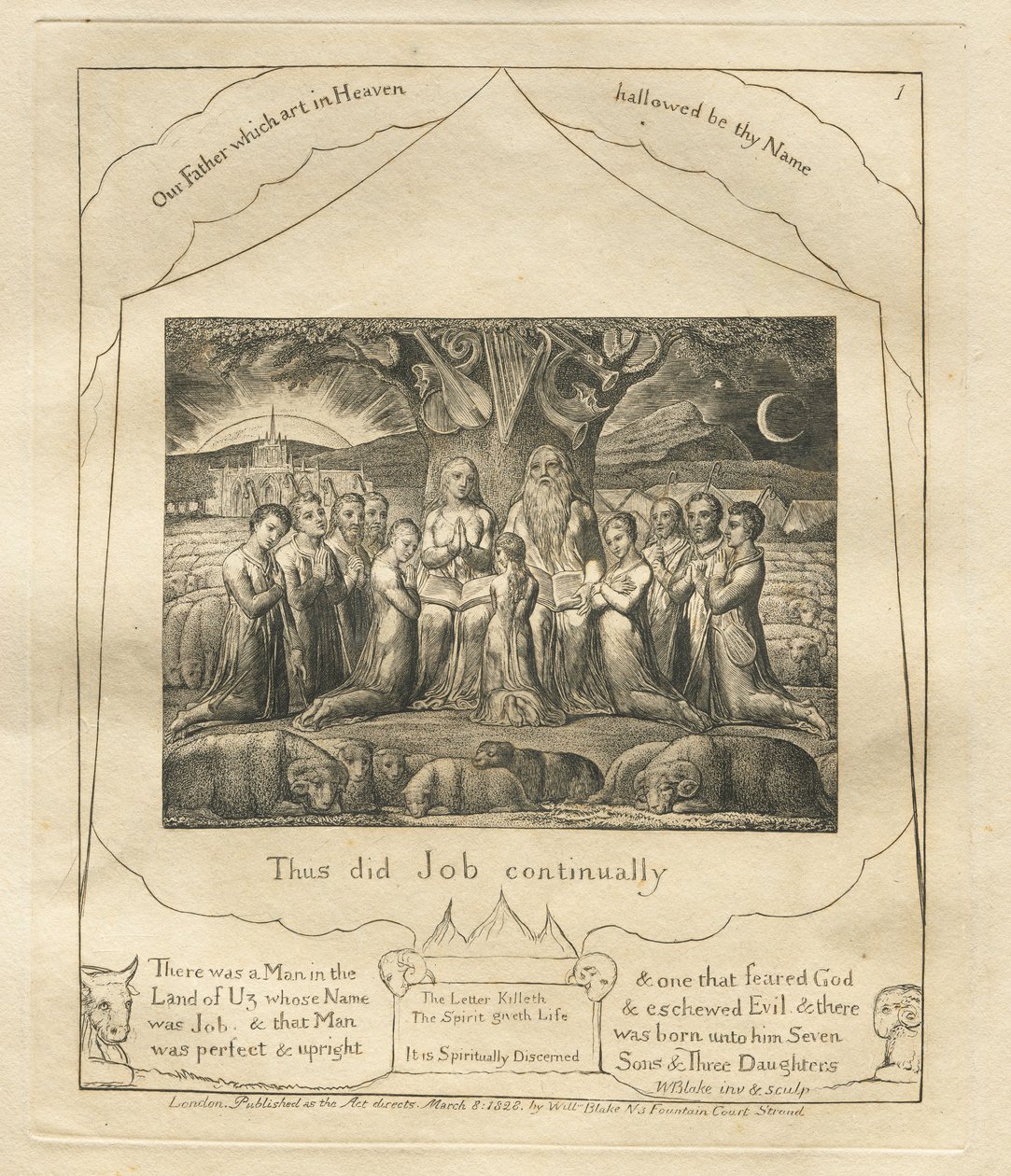 Jobs Bog: Pl. 1, Således gjorde Job bestandig, 1825. af William Blake