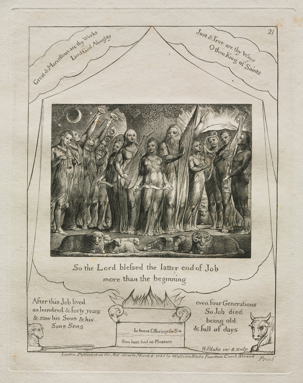 Jobs Bog: Pl. 21, Så Herren velsignede Jobs sidste ende / mere end begyndelsen af William Blake