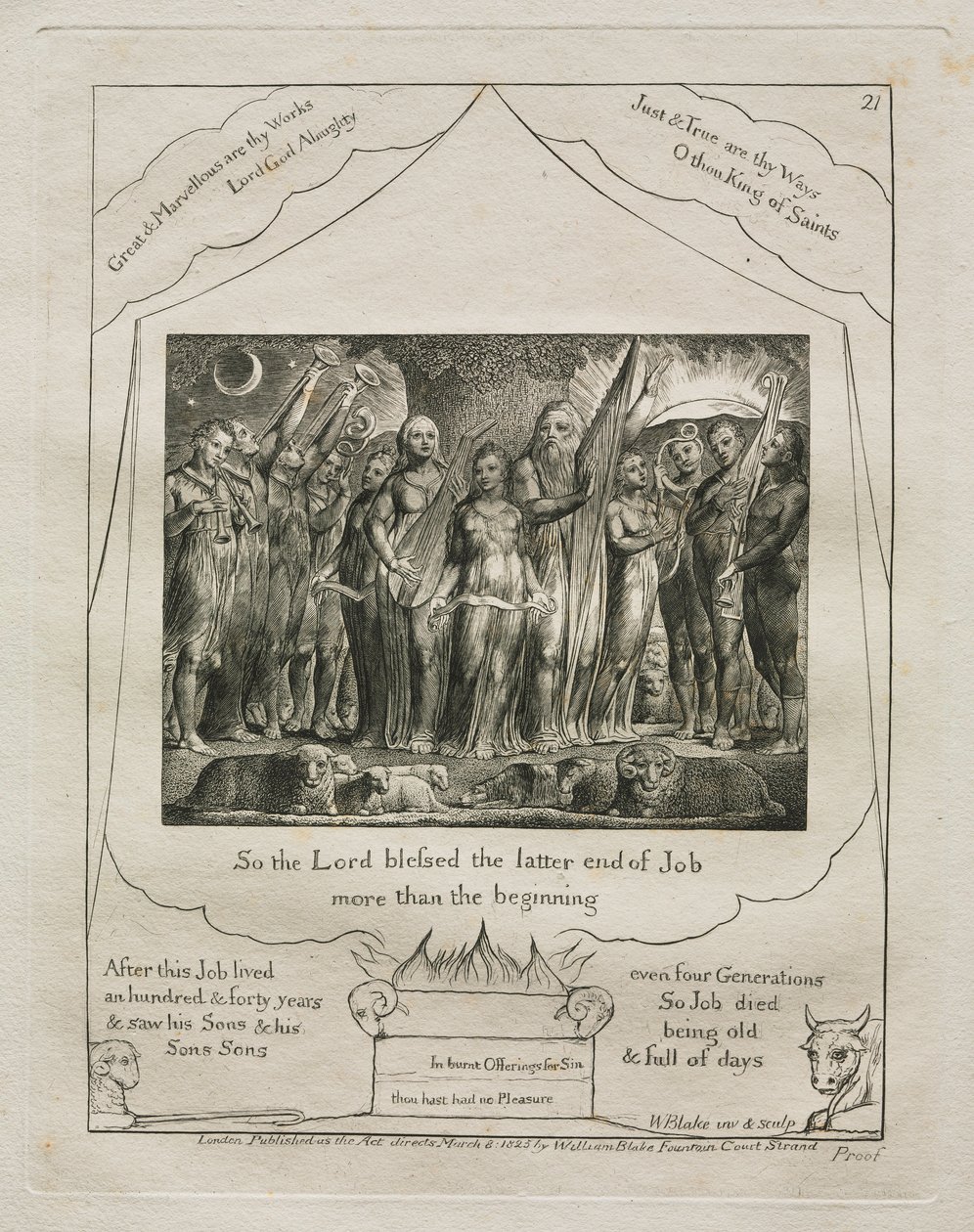 Jobs Bog: Pl. 21, Så Herren velsignede Jobs sidste ende mere end 1825. af William Blake