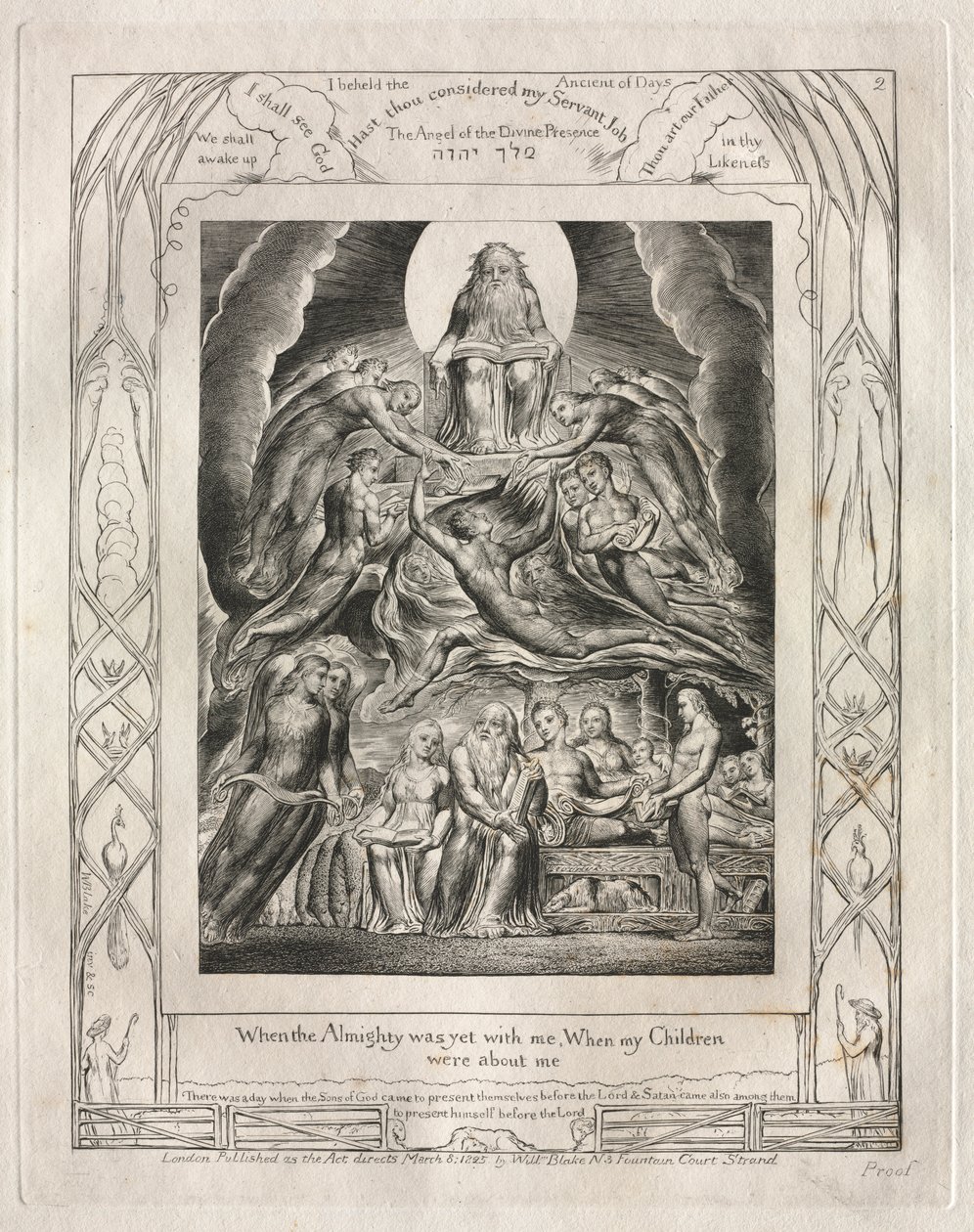 Jobs Bog: Pl. 2, Da den Almægtige endnu var hos mig, Da mine Børn..., 1825. af William Blake