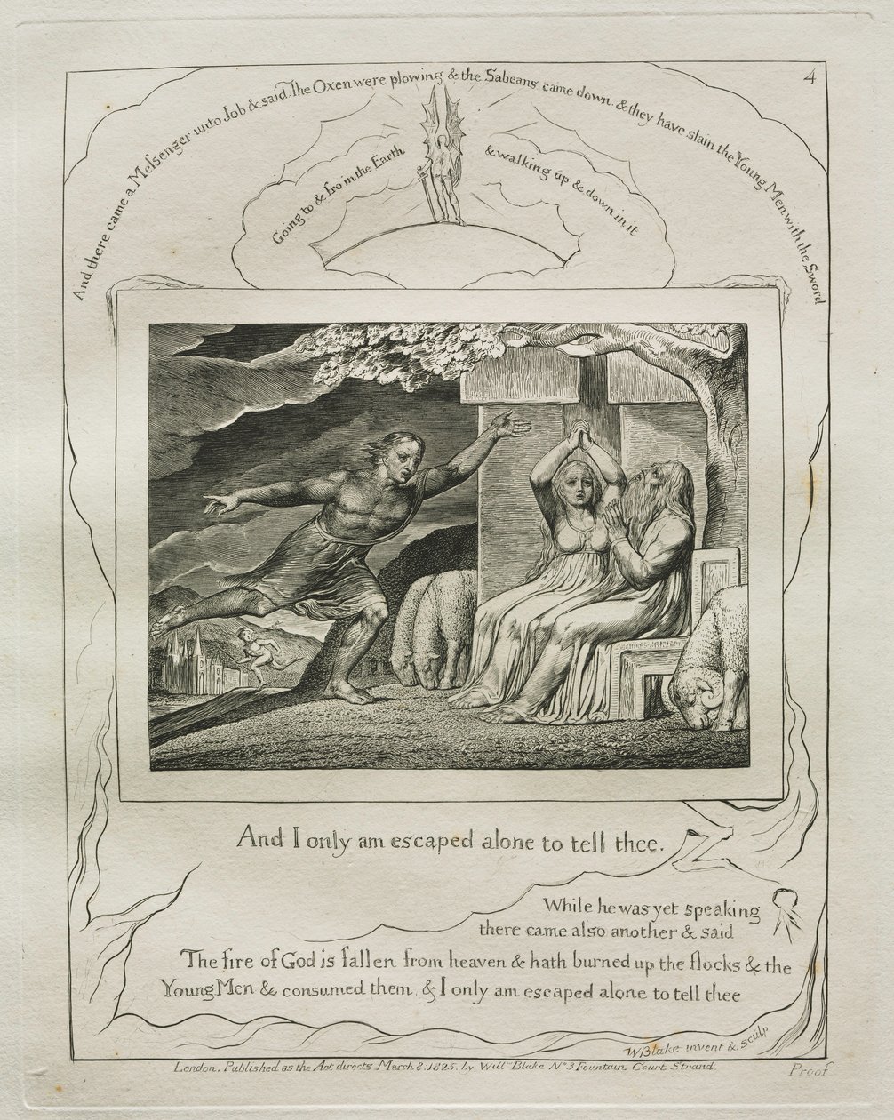 Jobs Bog: Pl. 4, Og jeg er kun undsluppet alene for at fortælle dig, 1825. af William Blake
