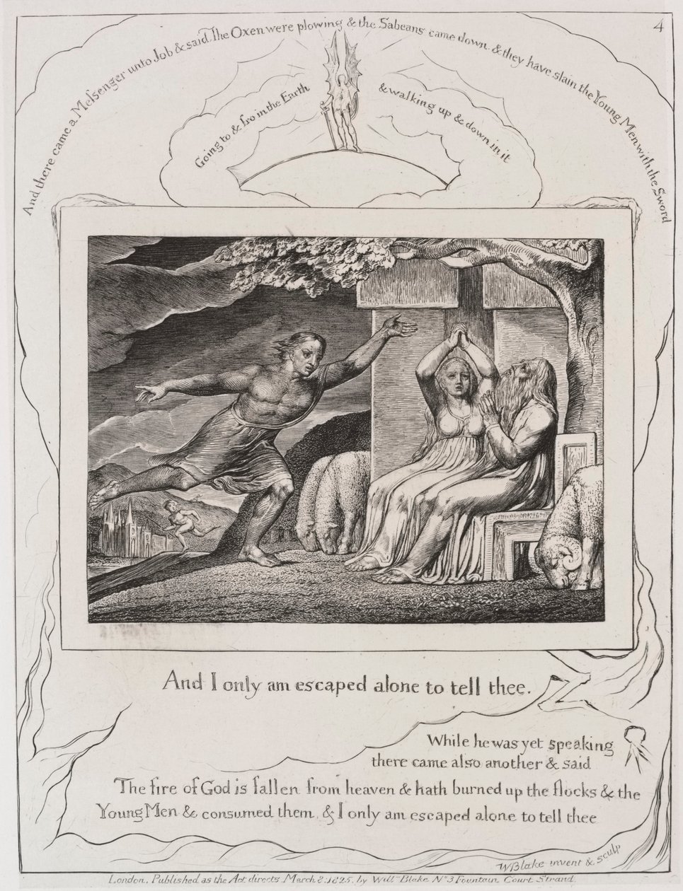Jobs Bog: Pl. 4, og jeg er kun undsluppet alene for at fortælle dig, 1825. af William Blake