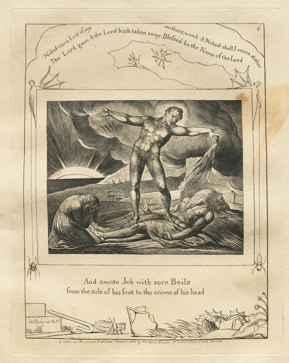 Jobs Bog: Pl. 6, og slog Job med ømme bylder / fra hans fodsål til hovedet af William Blake