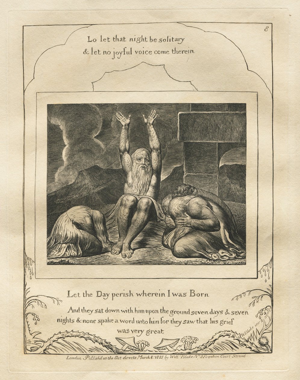 Jobs Bog: Pl. 8, Lad dagen forgå, hvori jeg blev født, 1825. af William Blake