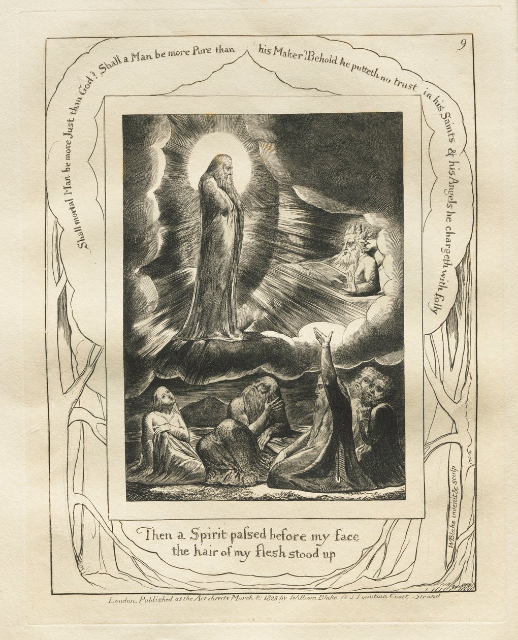 Jobs Bog: Pl. 9, Da gik en Ånd for mit ansigt, mit køds hår rejste sig, 1825. af William Blake