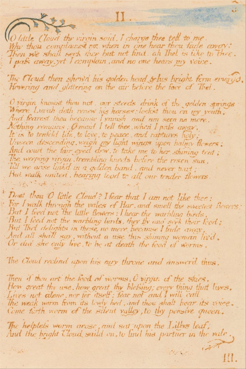 Thels Bog, Plade 5, II. , Lille sky. . . . af William Blake