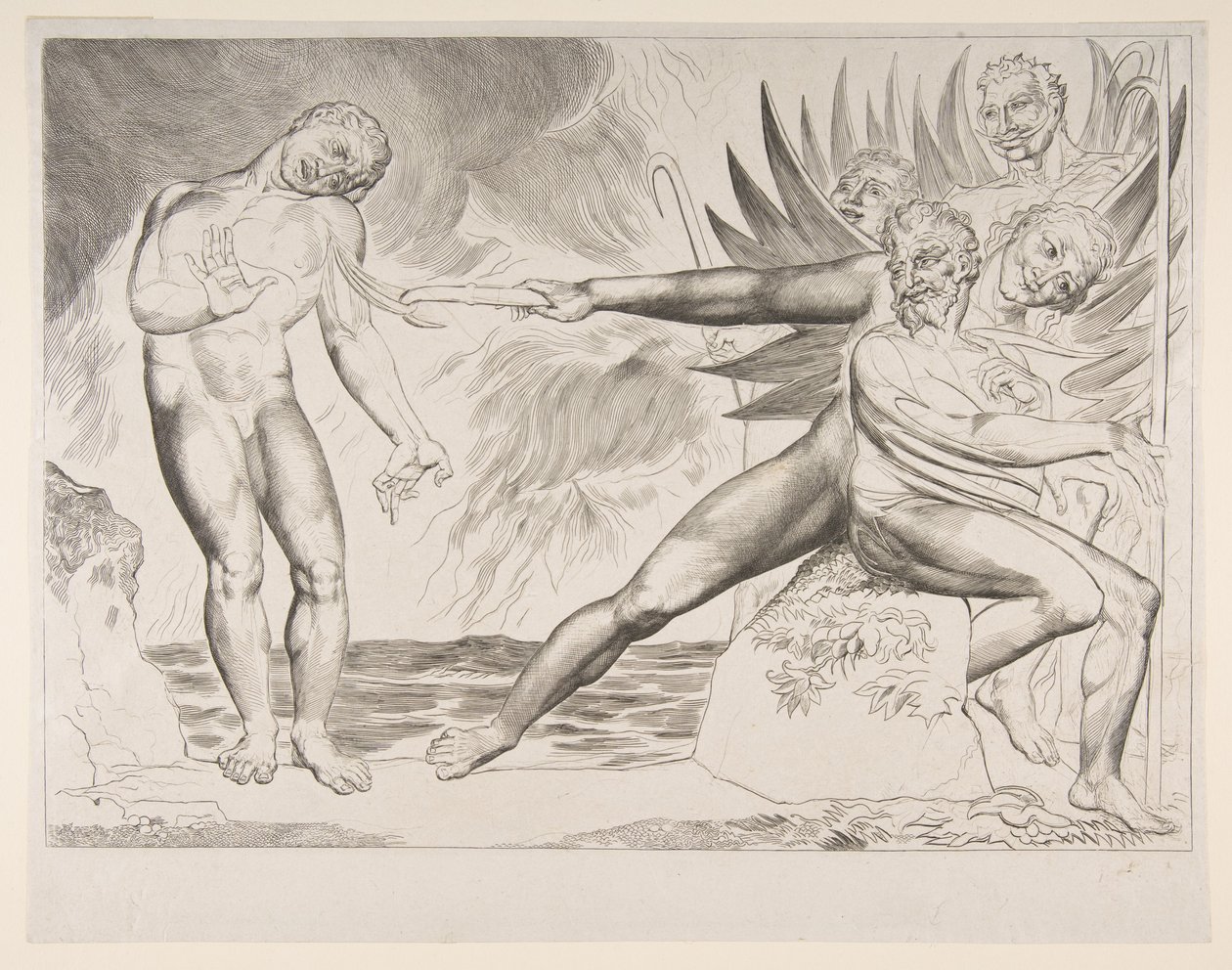 Circle of Corrupt Embedsmænd: The Devils Tormenting Ciampolo, fra Dantes Infer..., ca. 1825-27. af William Blake