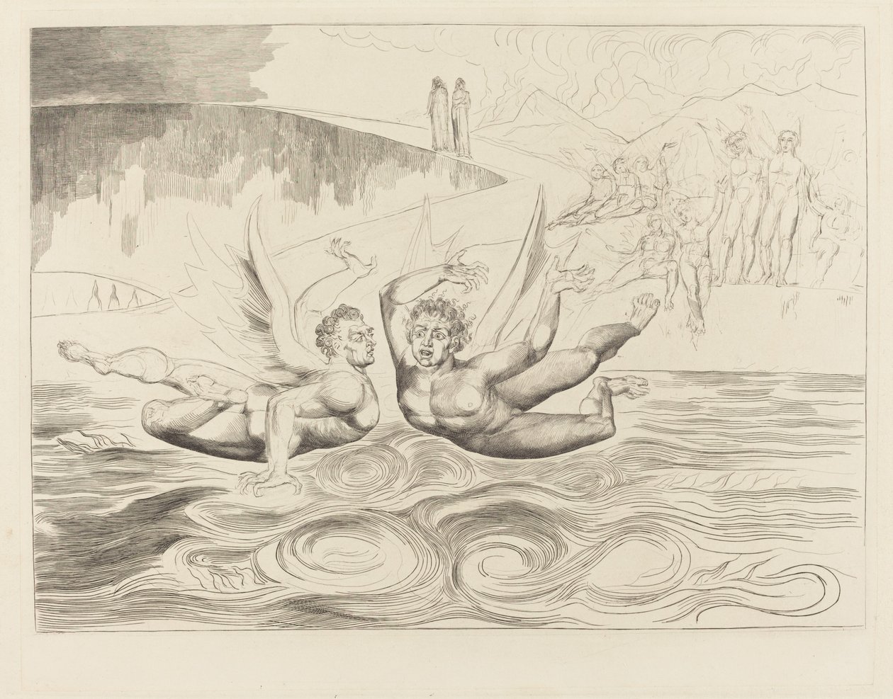 Kredsen af de korrupte embedsmænd; djævle, der knuger hinanden af William Blake