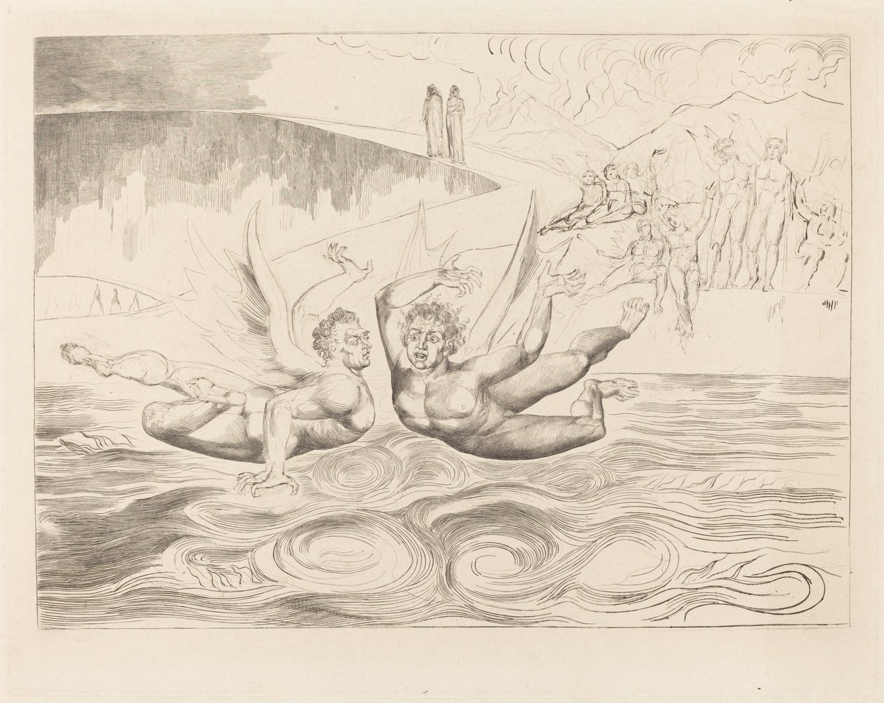 Kredsen af de korrupte embedsmænd; djævle, der knuger hinanden af William Blake