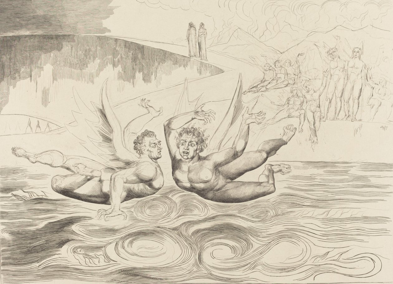 Kredsen af de korrupte embedsmænd, djævle, der knuger hinanden, 1827. af William Blake