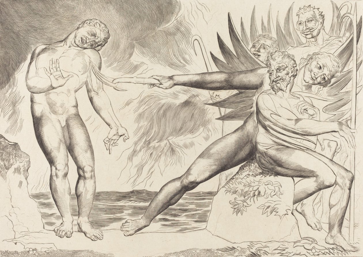 Kredsen af de korrupte embedsmænd, djævlerne, der plager Ciampolo, 1827. af William Blake