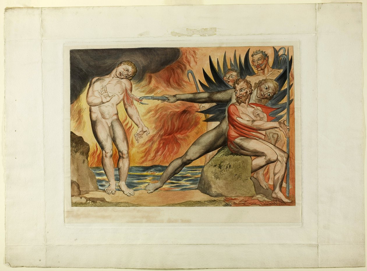 Kredsen af de korrupte embedsmænd; de Djævle, der plager Ciampolo. Inferno, canto XXII af William Blake