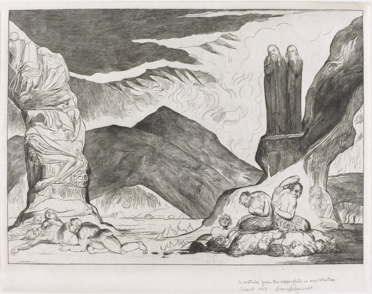 The Circle of the Falsifiers: Dante og Virgil, der dækker deres næser på grund af stanken af William Blake