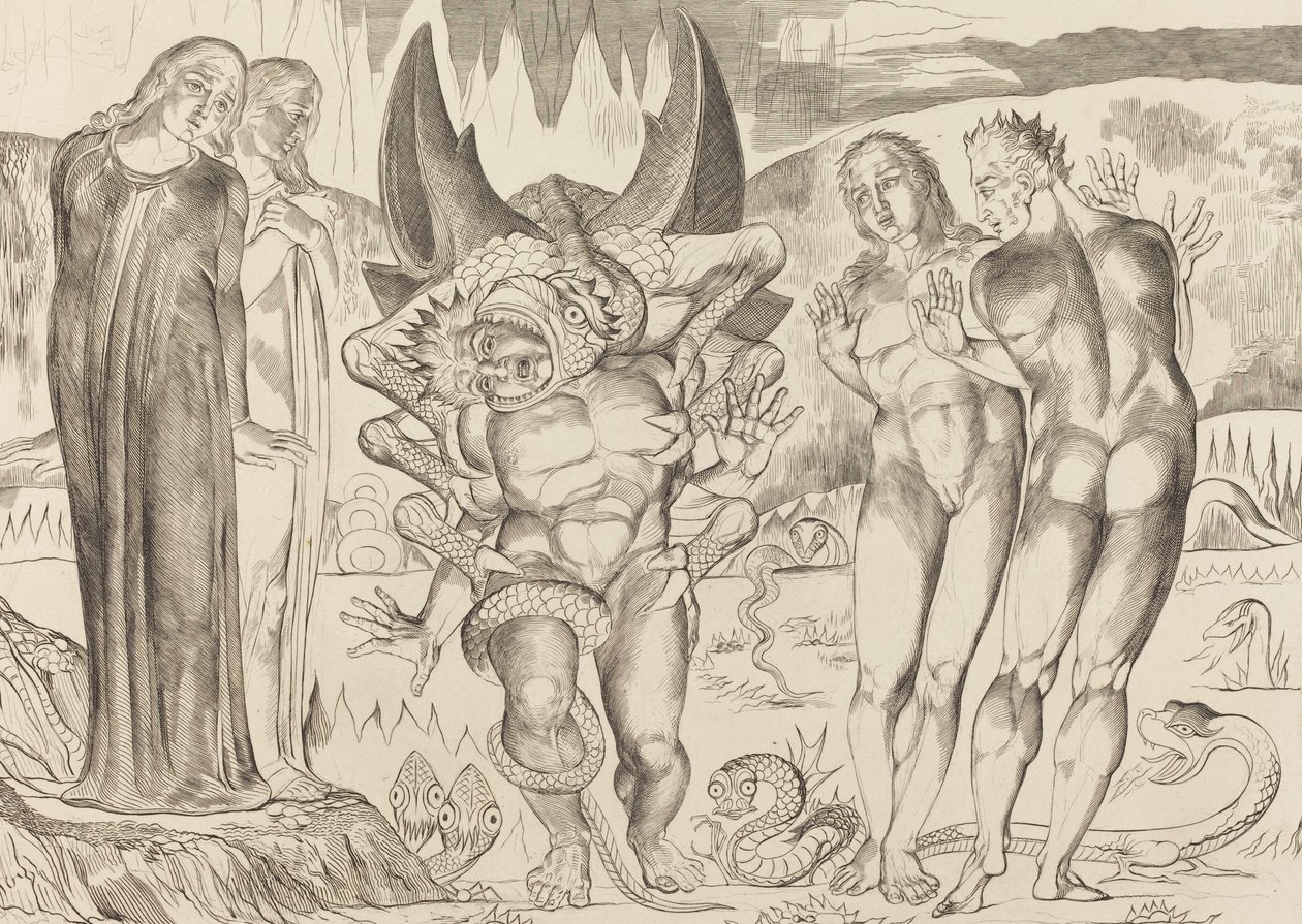 Tyvenes kreds, Agnolo Brunelleschi angrebet af en seksfodet slange, 1827. af William Blake