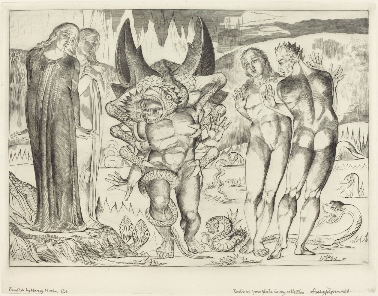 Tyvenes kreds, Agnolo Brunelleschi angrebet af en seksfodet slange, 1827. af William Blake