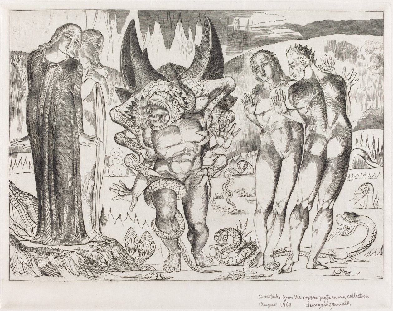 Tyvenes kreds, Agnolo Brunelleschi angrebet af en seksfodet slange, 1827. af William Blake