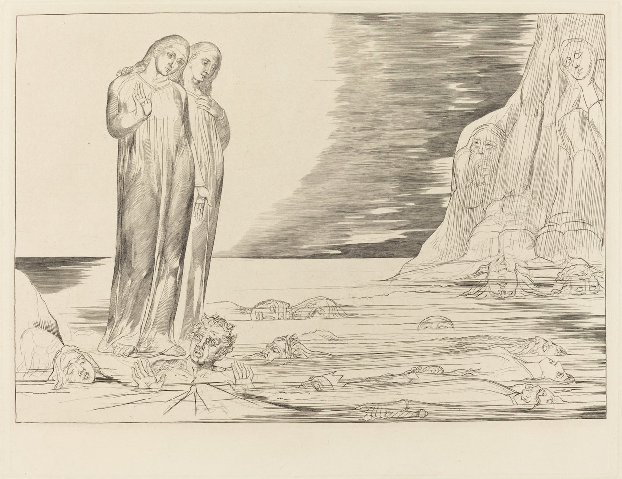 Forrædernes Kreds; Dantes fod slår Bocca degli Abbate af William Blake