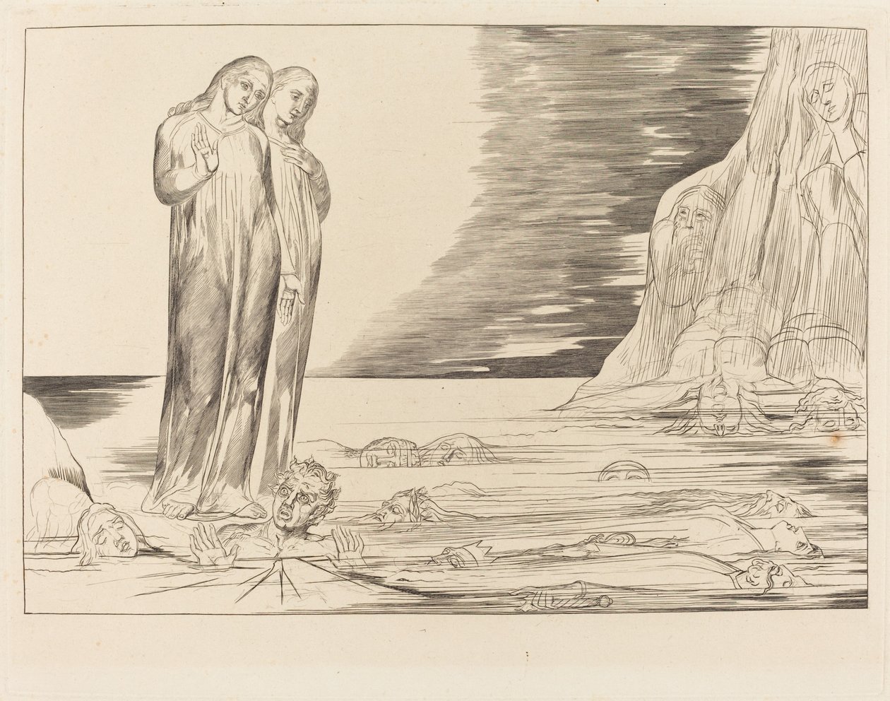 Forrædernes Kreds; Dantes fod slår Bocca degli Abbate af William Blake