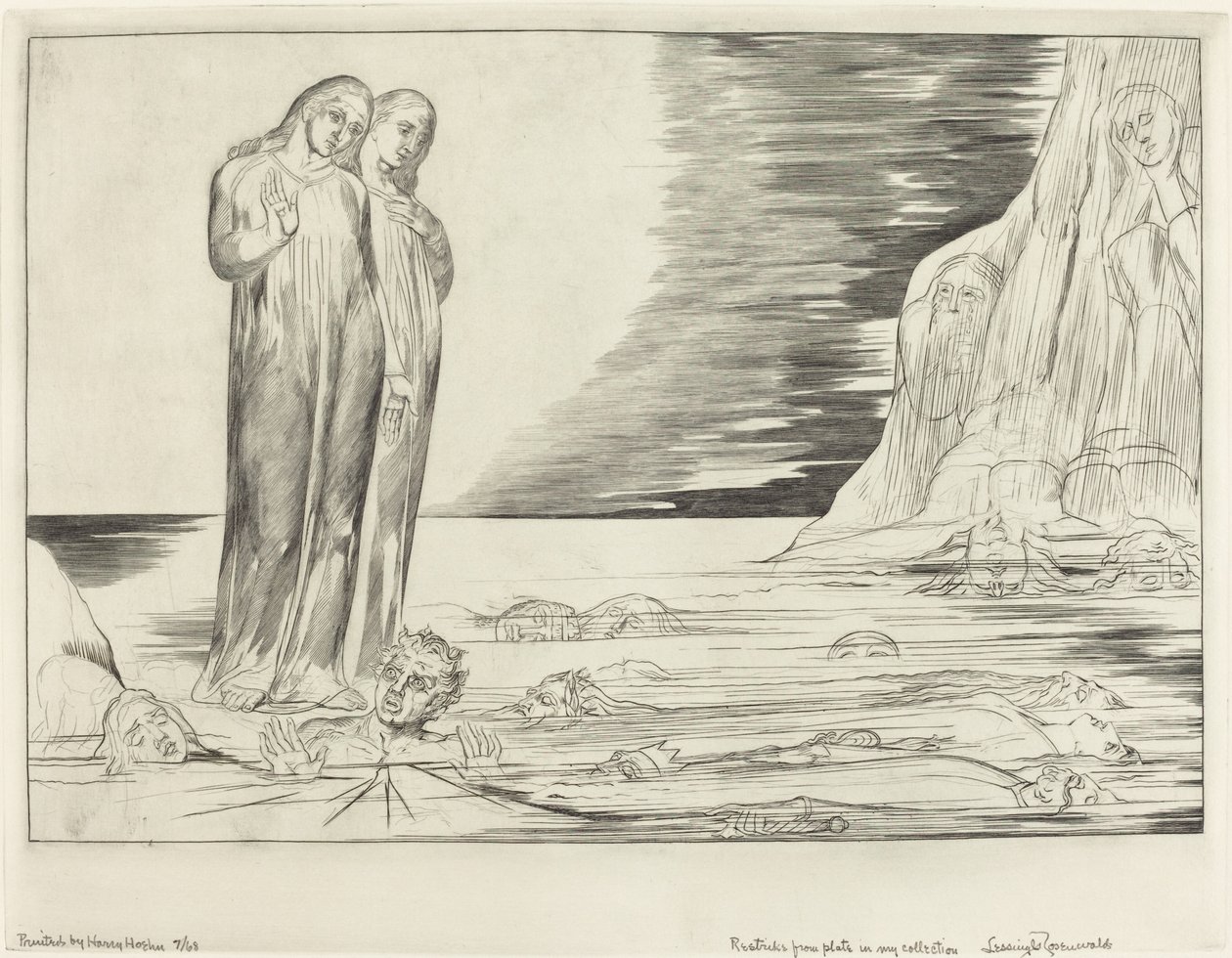 Forrædernes Kreds; Dantes fod slår Bocca degli Abbate af William Blake