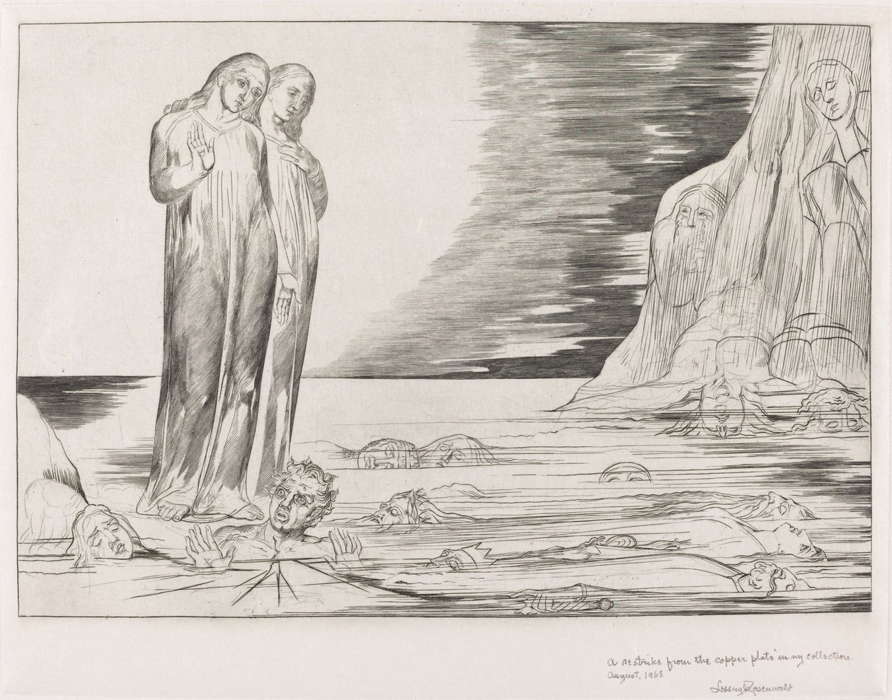 Forrædernes Kreds; Dantes fod slår Bocca degli Abbate af William Blake
