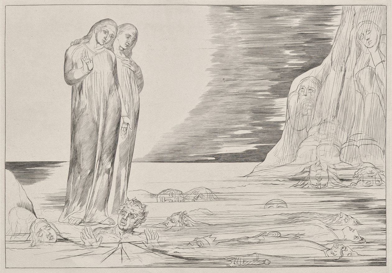 The Circle of the Traitors: Dantes Foot Strriking Bocca degli Abbate, fra Dantes Inferno, Canto XXXII Illustration til Dantes The Divine Comedy af William Blake