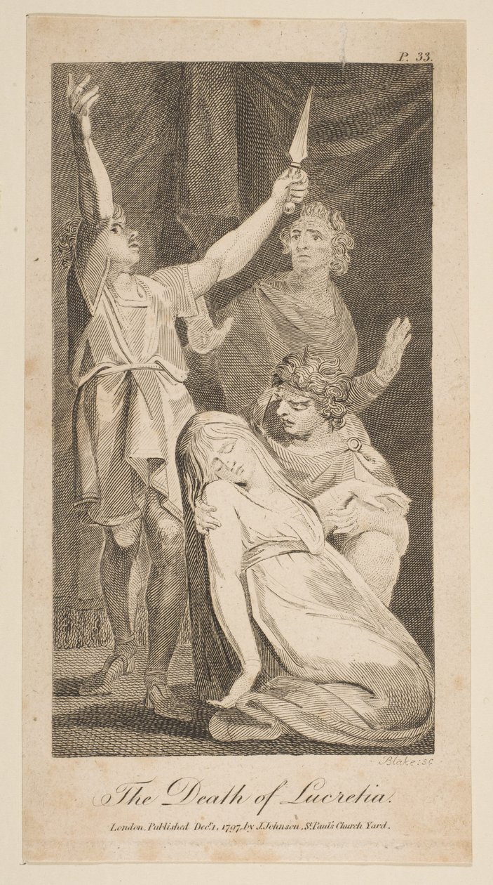 Lucretias død, fra Allens nye og upartiske romerske historie, 1797. af William Blake