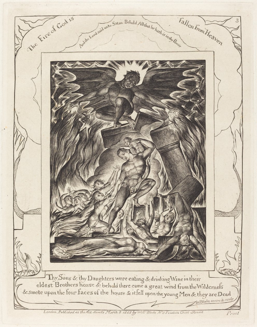 Ødelæggelsen af Jobs sønner, 1825. af William Blake