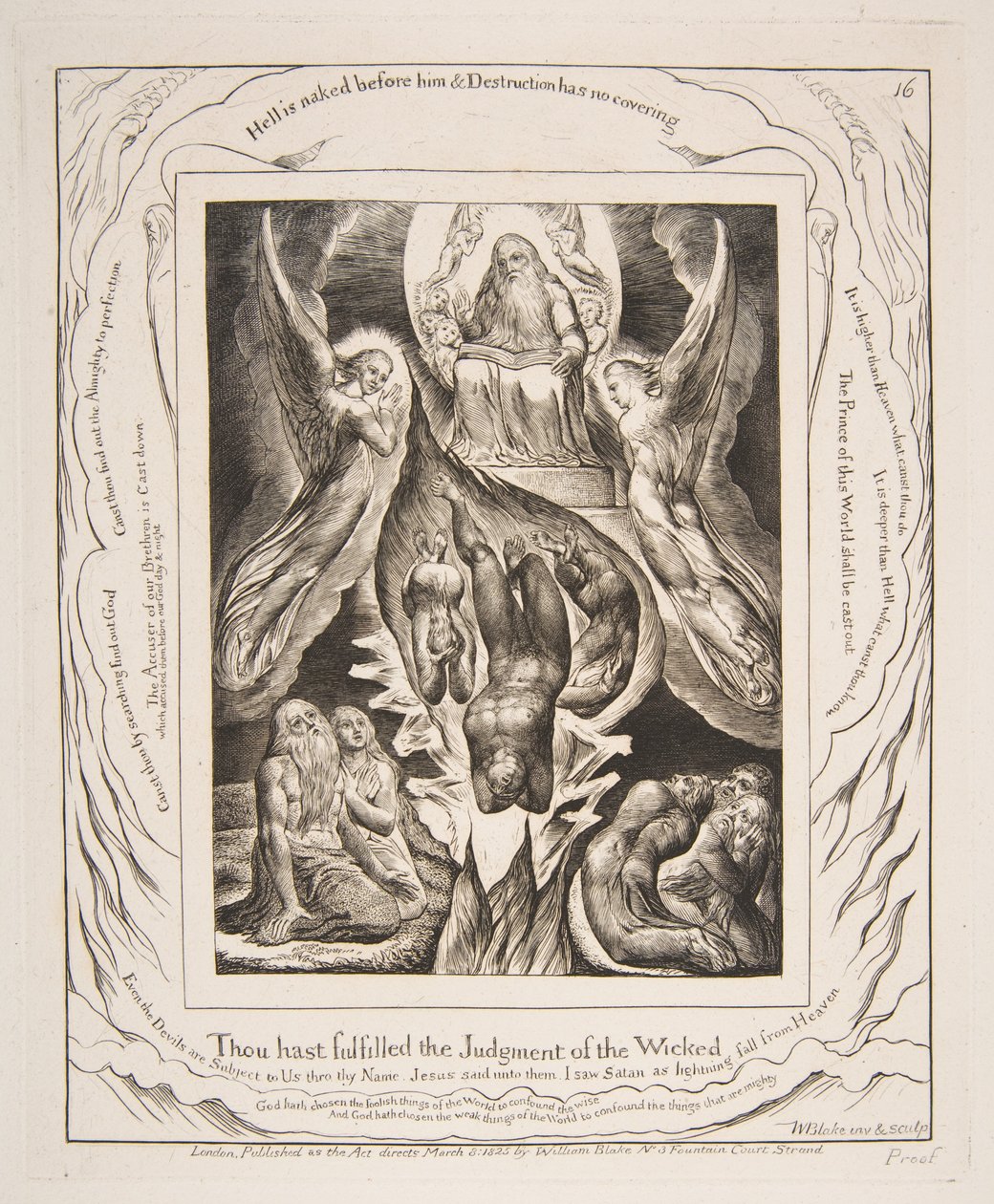 Satans fald, fra Illustrationer af Jobs Bog, 1825-26. af William Blake