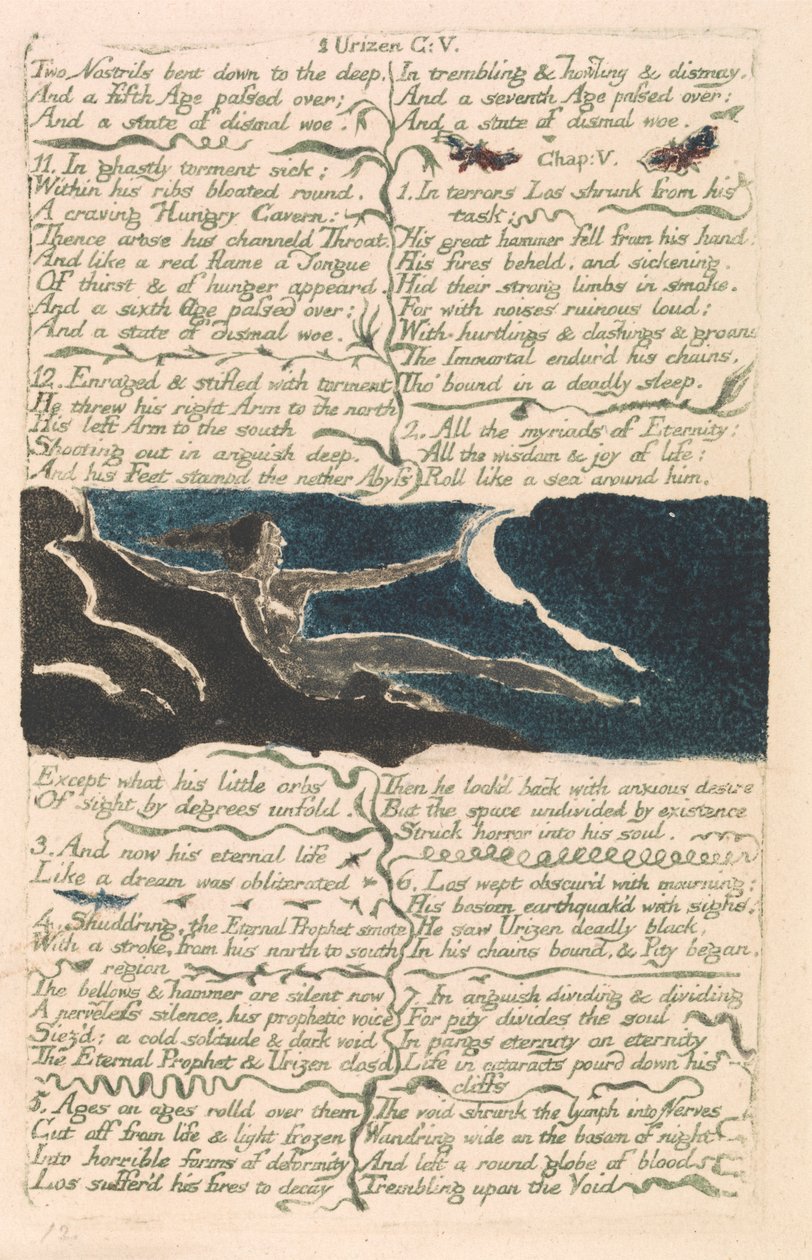 The First Book of Urizen, Plade 11, "To næsebor bøjet ned til dybet . . . ." (Bentley 13) af William Blake
