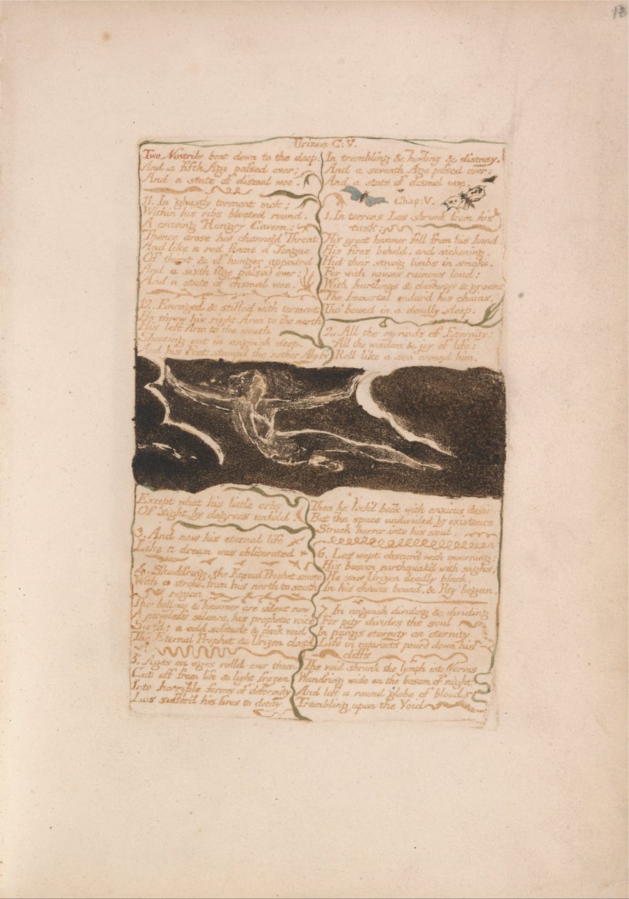 Den første bog af Urizen, plade 16, to næsebor bøjet ned i dybet .... (Bentley 13) af William Blake