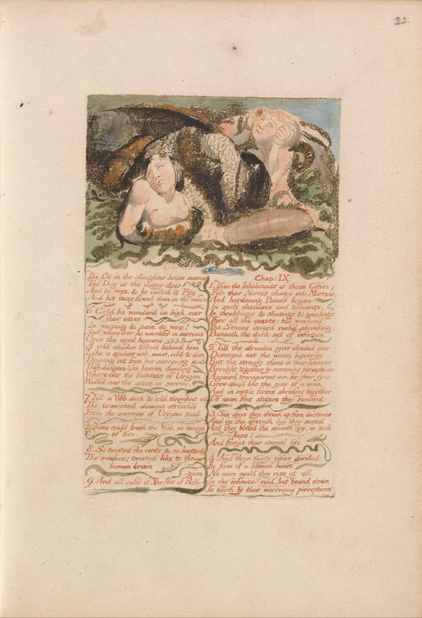Den første bog af Urizen, plade 26, oksen i slagteriet stønner .... (Bentley 25) af William Blake