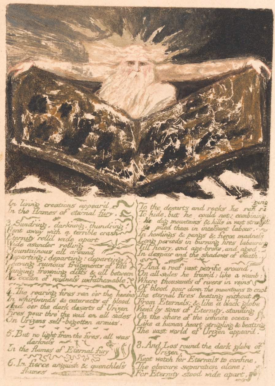 Urizens første bog, plade 6, "I levende skabninger dukkede op ...." (Bentley 5) af William Blake