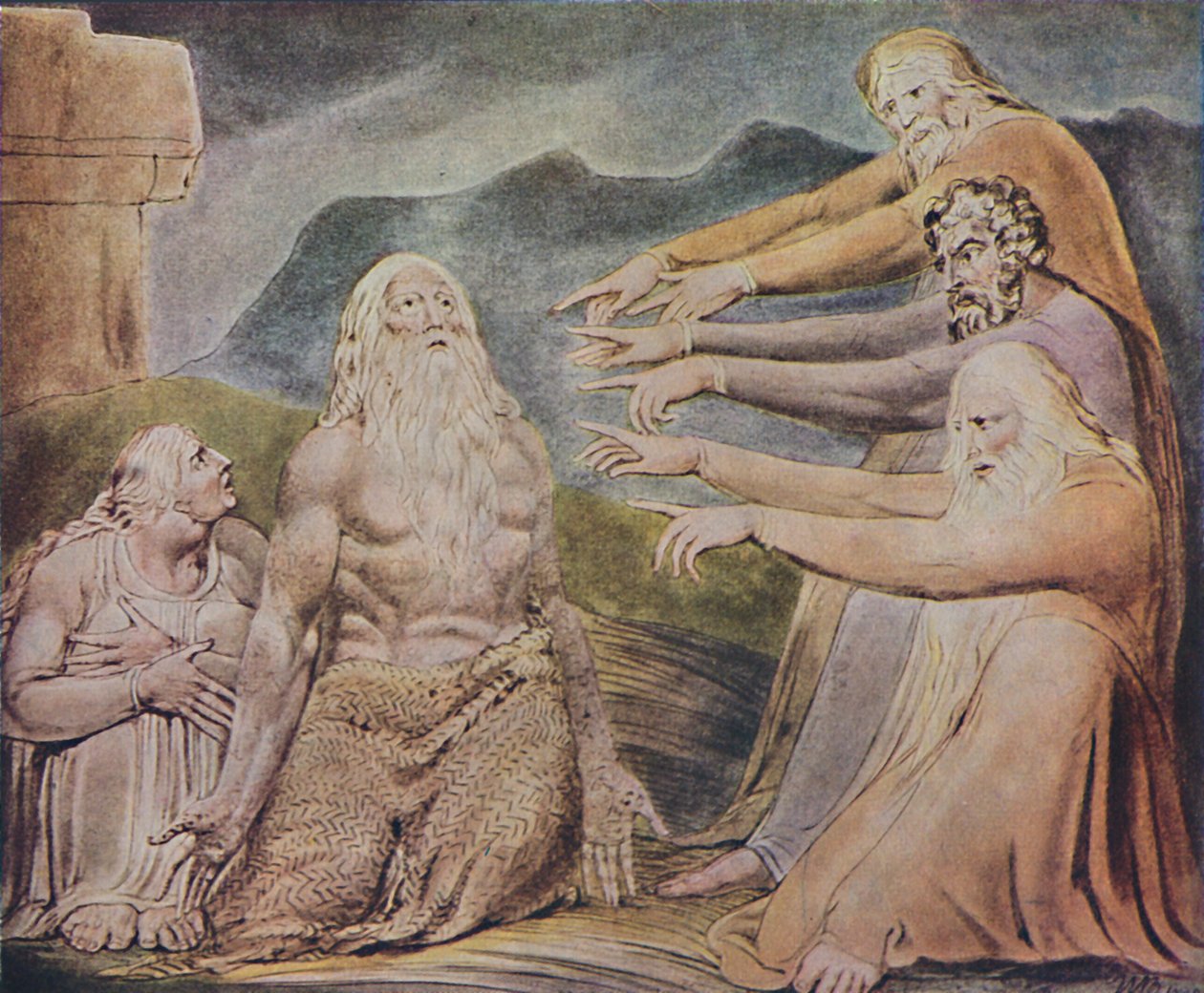 Den retfærdige oprejste mand bliver grinet til hån, c1825, 1947 af William Blake