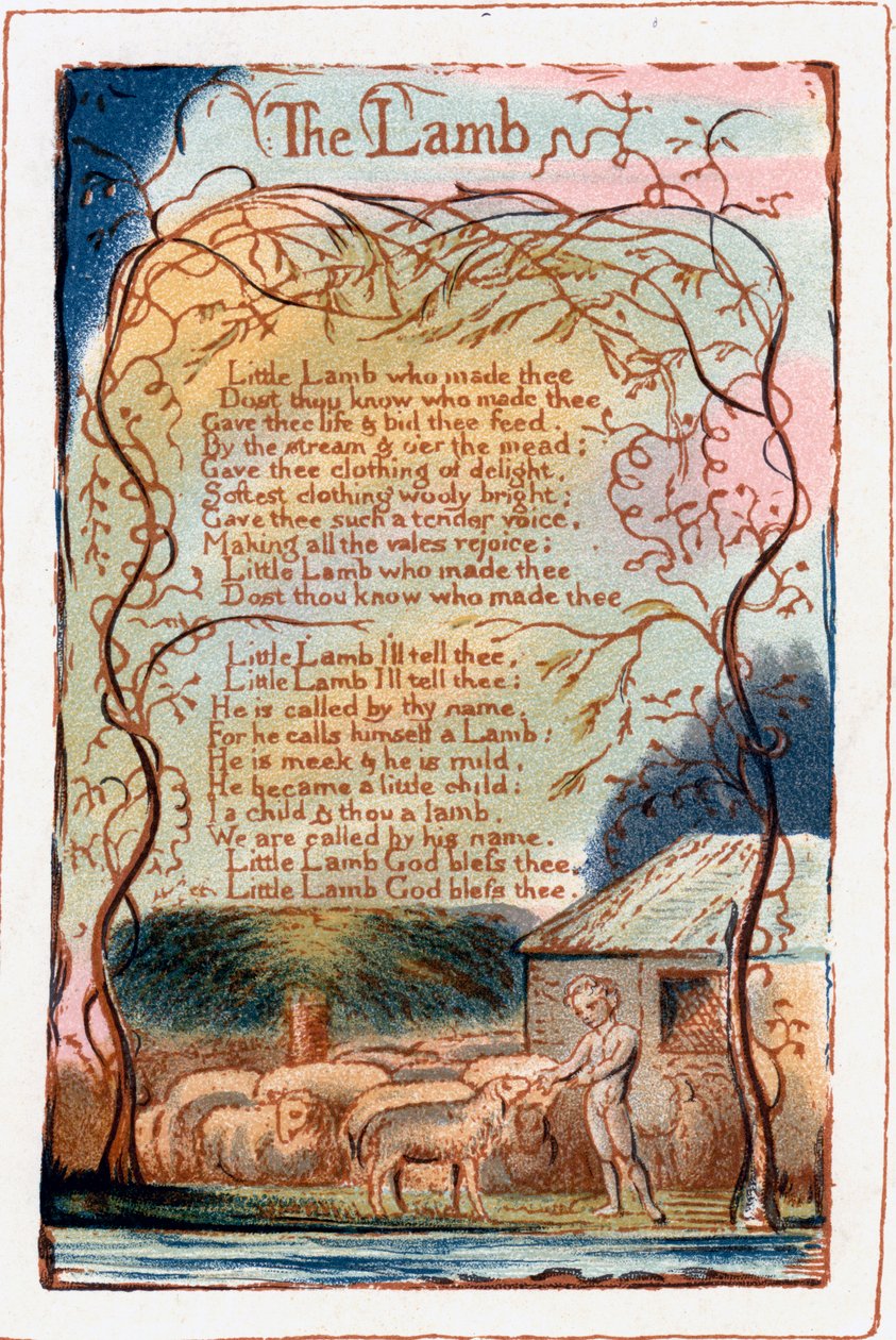 Lammet, illustration fra Sange om uskyld og erfaring. c1770-1820 af William Blake