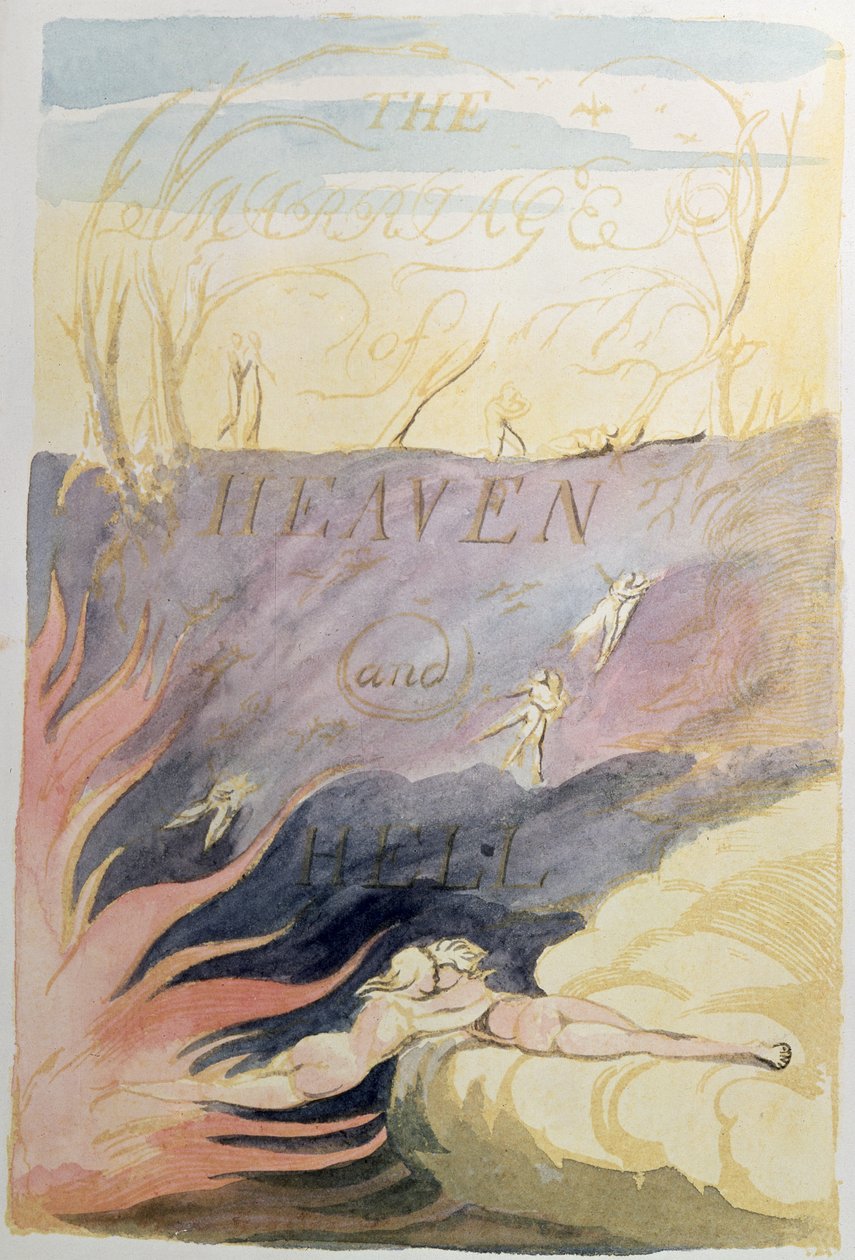 Ægteskabet mellem himmel og helvede; titelblad, 1790-93 (relief ætsning tonet med wc) af William Blake