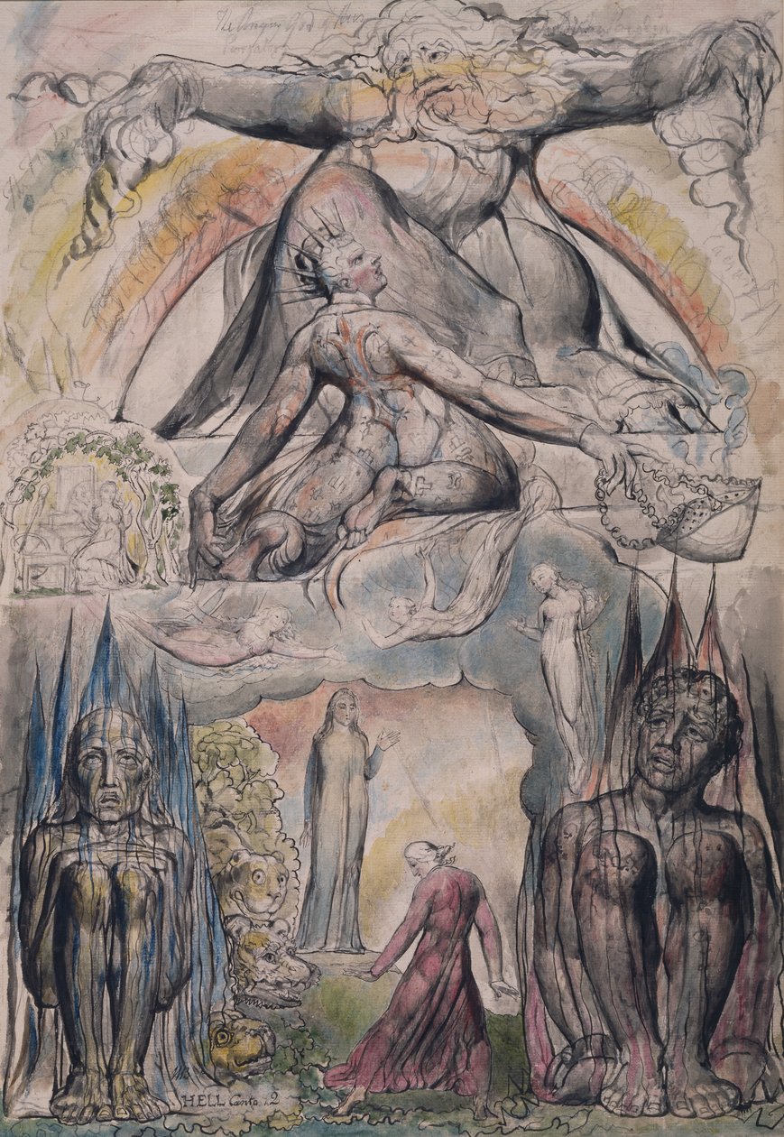 The Mission of Virgil, illustration fra Canto 2 af "Inferno" af "The Divine Comedy" af Dante Alighieri af William Blake