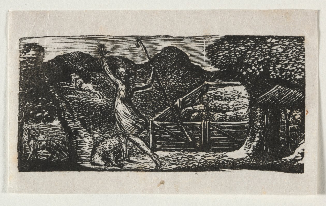 The Pastorals of Virgil, Eclogue I: The Shepherd jager en ulv væk, 1821. af William Blake