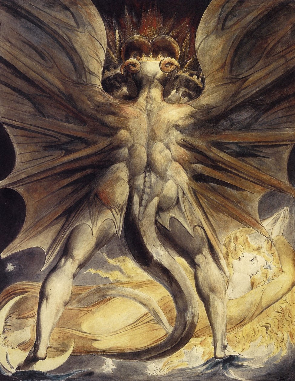 Den røde drage og kvinden klædt i sol, ca 1802-1805 af William Blake
