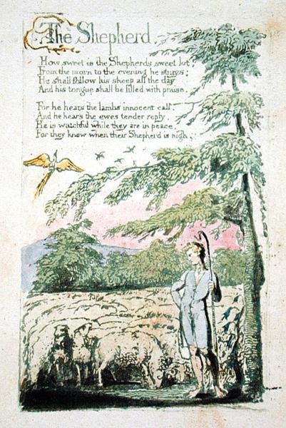 Hyrden, plade 4 recto fra "Sange om uskylden af William Blake