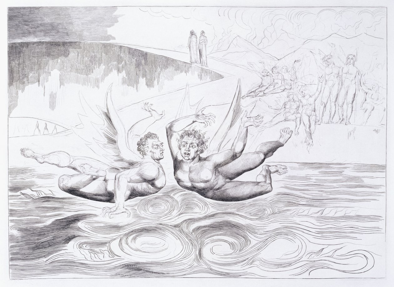 Den seksfodede slange angriber Agnolo Brunelleschi, ca. 1824-1827 af William Blake