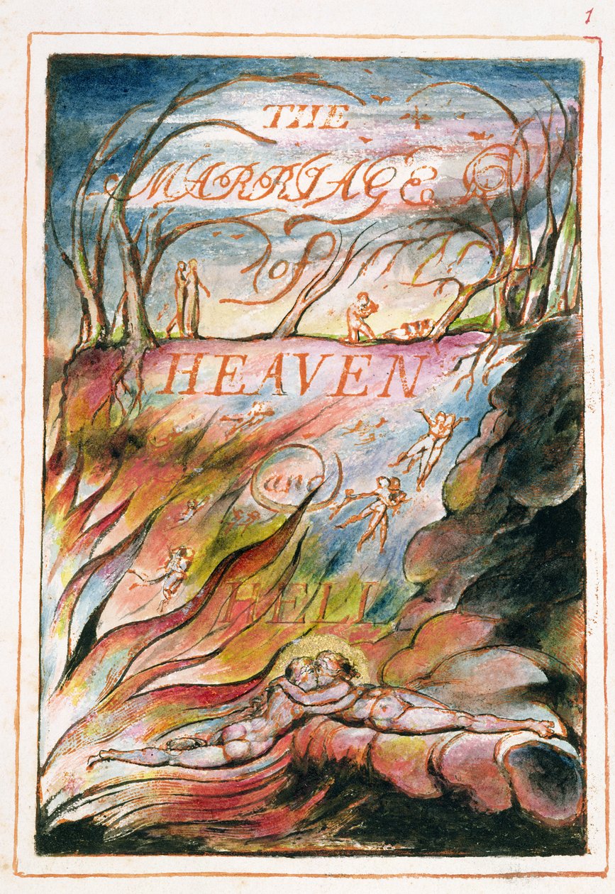 Titelblad til "The Marriage of Heaven and Hell", 1790-3 (reliefradering udført med pen og wc) af William Blake