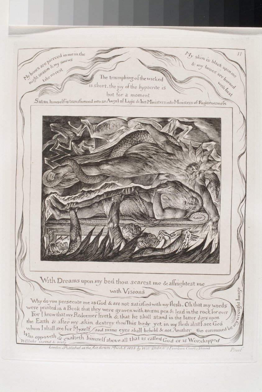 Med drømme på min seng skræmmer du mig (gravering på indisk papir chine collé) af William Blake
