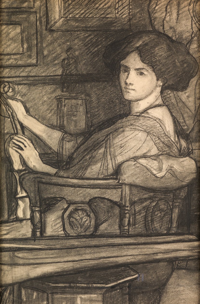 Lena, kunstnerens datter, med en violin (kul) af William Blake Richmond