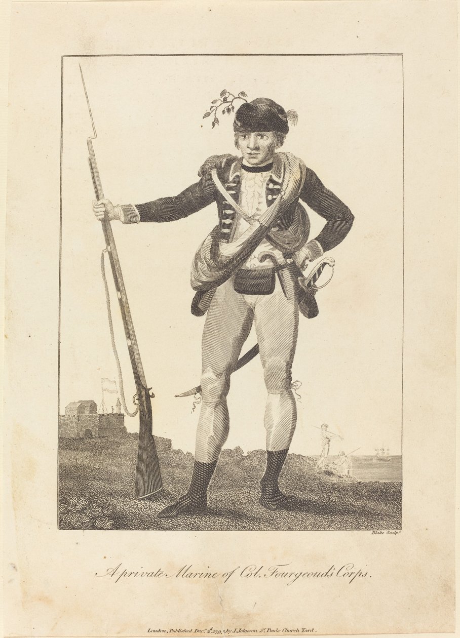 En privat marinesoldat fra oberst Fourgeouds korps af William Blake after John Gabriel Stedman