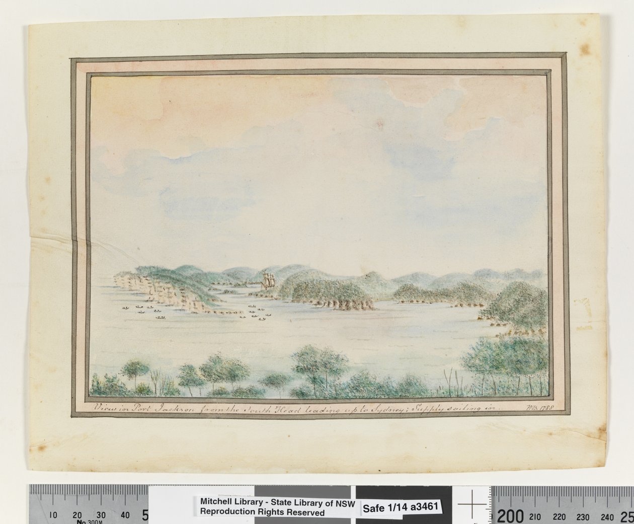 Op. s. 123. `Udsigt i Port Jackson fra South Head, der fører op til Sydney; Forsyning, der sejler ind.