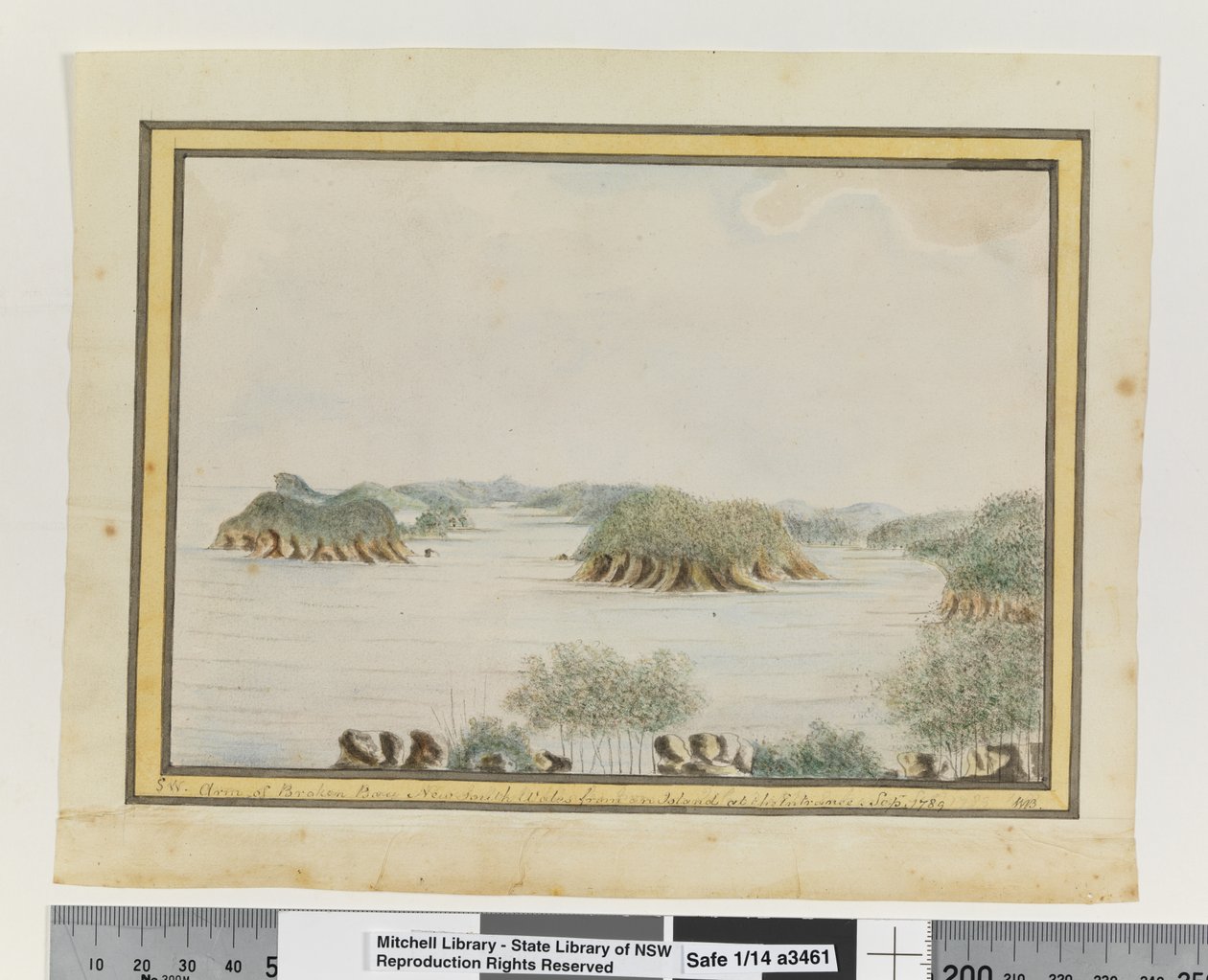 Op. s. 93. `SW. Arm of Broken Bay New South Wales fra en ø ved indgangen. sep 1789