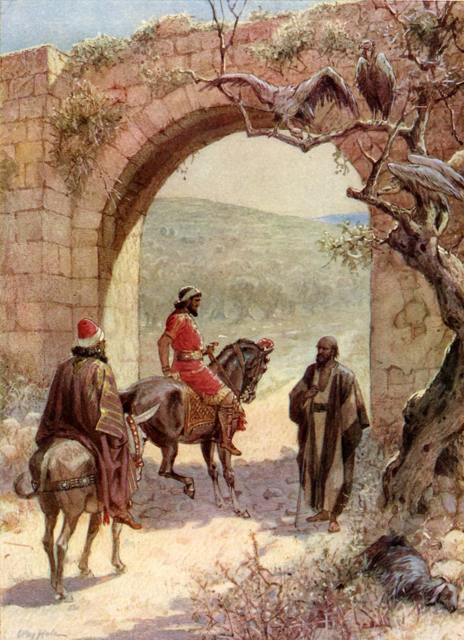 Akab og Elias mødes - Bibelen af William Brassey Hole