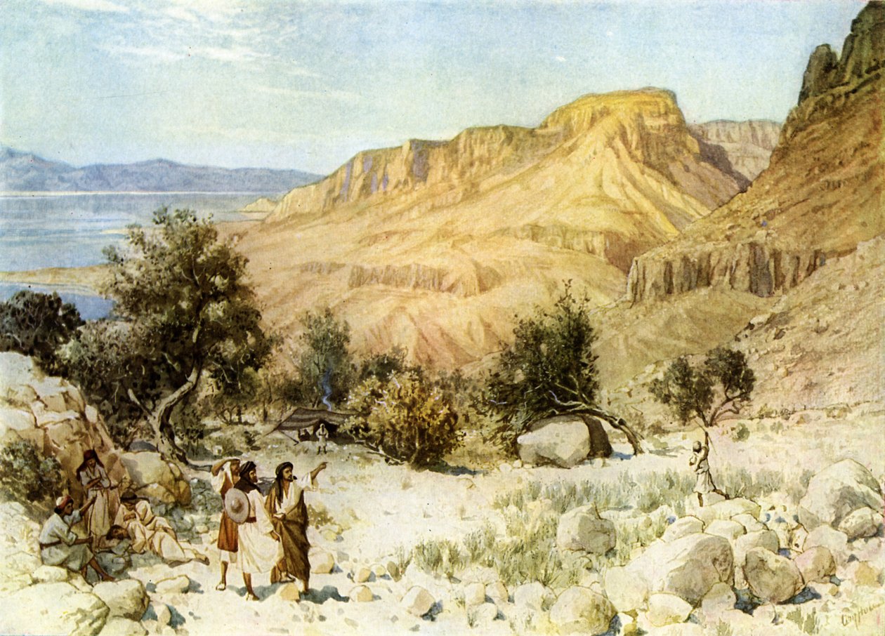 Davids lejr ved Ein Gedi, hvor han gemte sig - Bibelen af William Brassey Hole