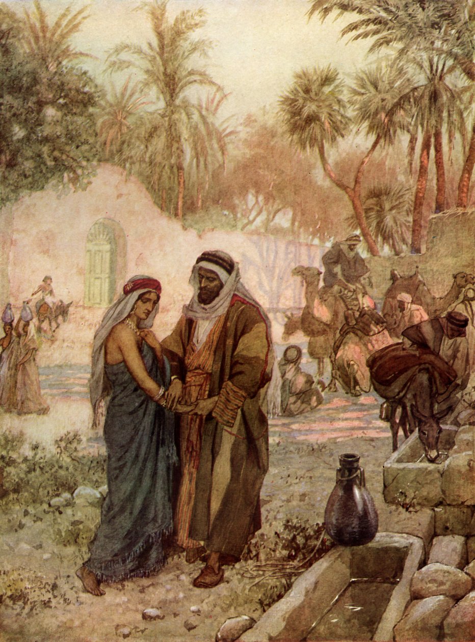 Eliezer og Rebekka Rebecca ved brønden - Bibelen af William Brassey Hole